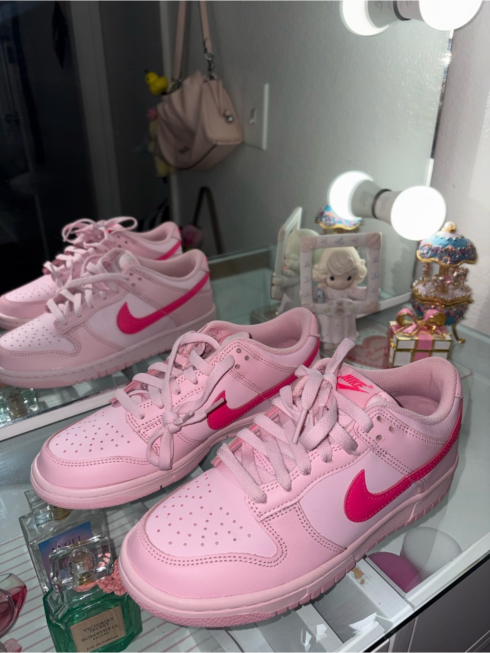 Nike Kids Pink Sneakers with Hot Pink Swoosh